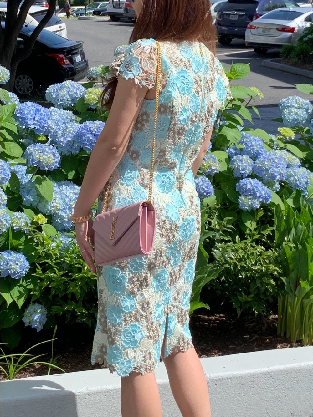 Calvin Klein Blue and Beige Floral Lace Midi Dress